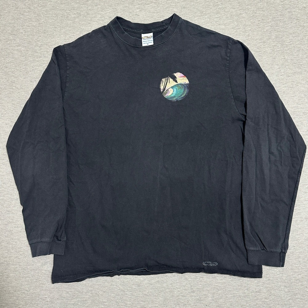 Crazy Shirts Long Sleeve California Surf Graphic T-Shirt Black Mens Medium